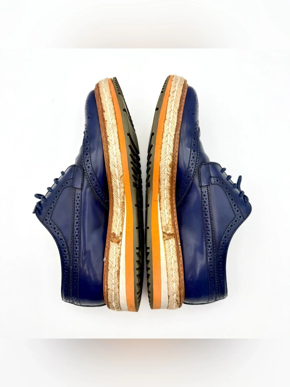 Prada Navy Blue Platform Leather Wingtip Brogue Oxford Women’s 38 Creeper Shoes